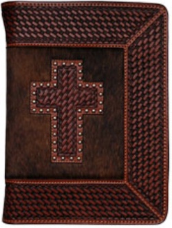 3D Belt Company BI131 Chocolate Bible Cover with Tooled Cross and Studs